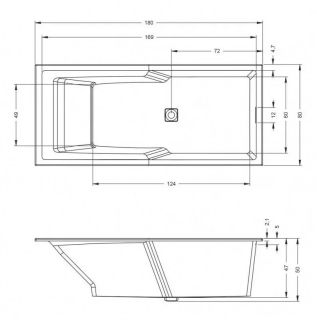 Акриловая ванна Riho Still Shower Fall B103013005 заполнение через перелив 180х80см белый